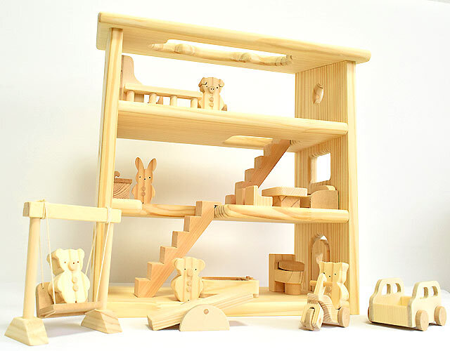 木製ドールハウス【日本製・3階建て・フルセット】 ｜木の