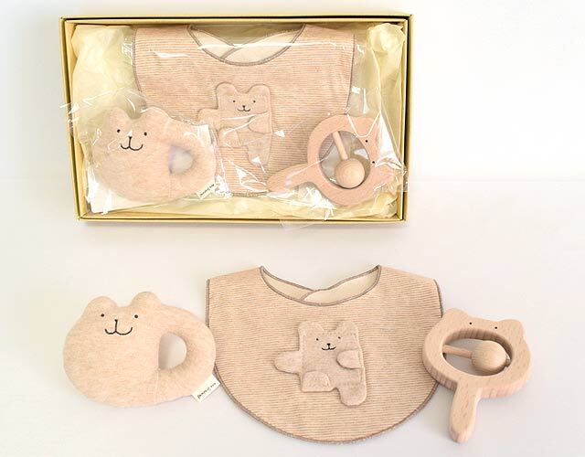 クマ】2種のガラガラとオーガニックスタイセット｜木のおもちゃ ポプリの森