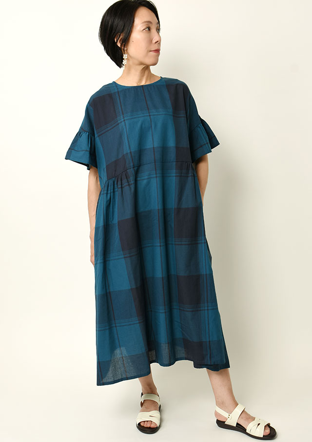 期間限定10%OFF!【2025春夏】【ブルーライフ】綿麻ブロックチェック2wayワンピース【B-01E15305】【S12】