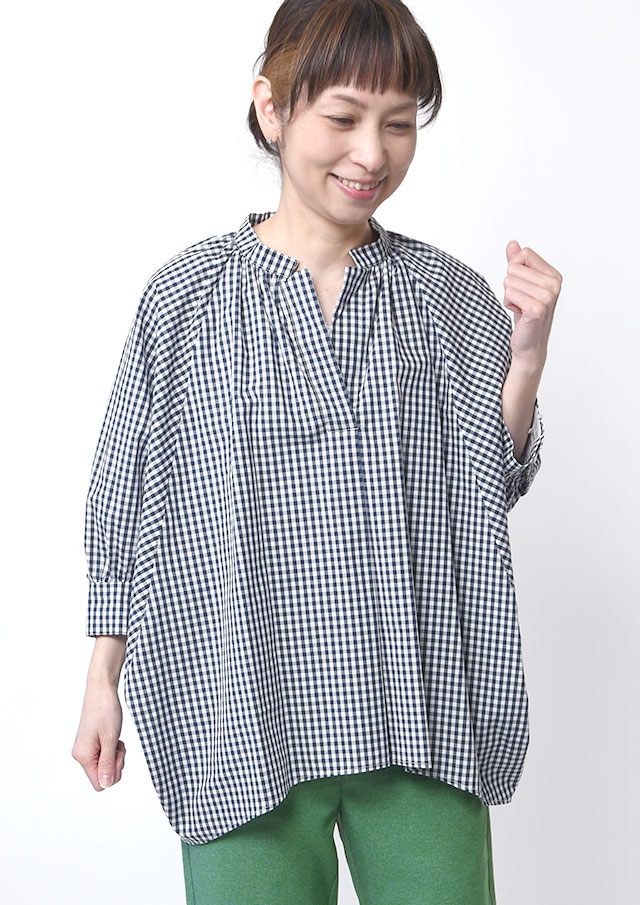 【2026春夏】【ブルーライフ】ギンガムチェック七分袖プルオーバーブラウス【B-R-732】【S11】