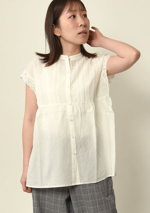 期間限定10%OFF!【2025春夏】【ブルーライフ】レースピンタックブラウス【BL055102】【S12】