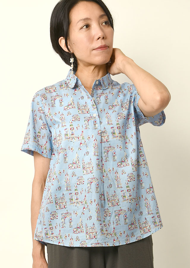 期間限定10%OFF!【2025春夏】【ブルーライフ】積み木街並みプリントプルオーバーブラウス半袖【BL055111】【S12】