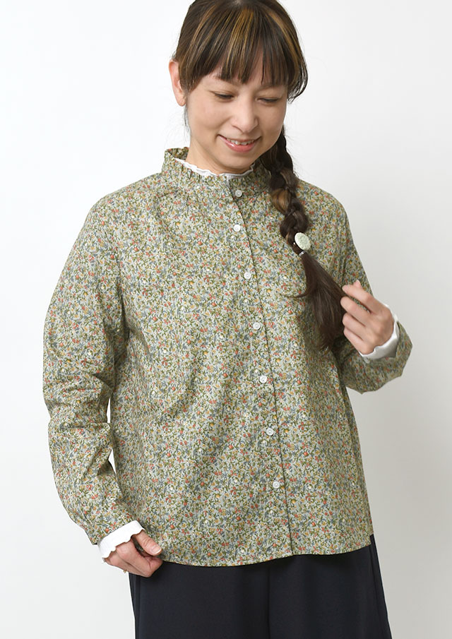 【2026春夏】【ブルーライフ】小花柄スタンドフリルブラウス【BL056003】【S11】