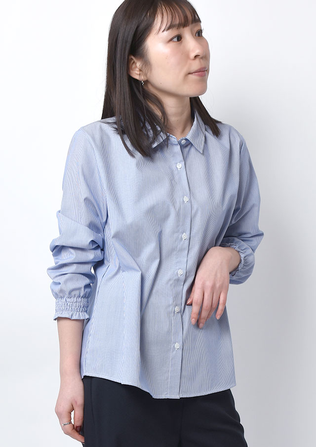 【2026春夏】【ブルーライフ】ストライプ_チェック襟ぐりギャザーブラウス【BL056008】【S11】