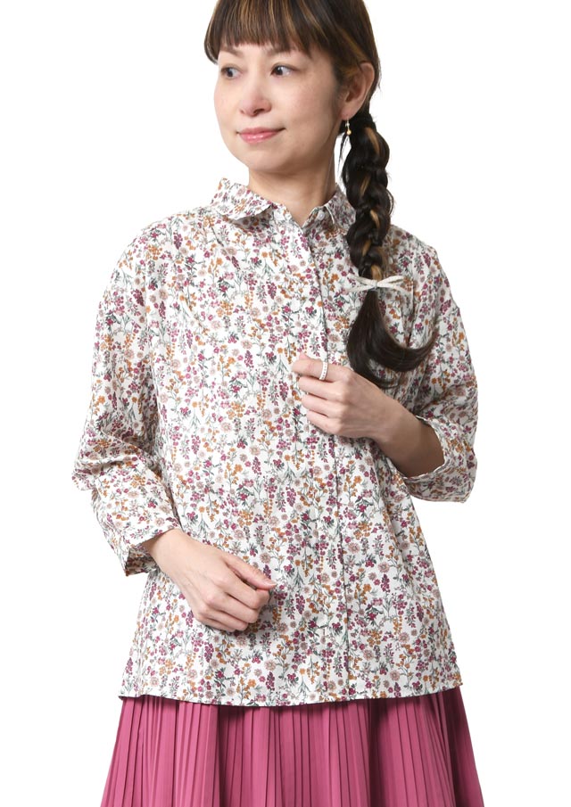 【2026春夏】【ブルーライフ】花柄肩タックブラウス八分袖【BL056014】【S11】