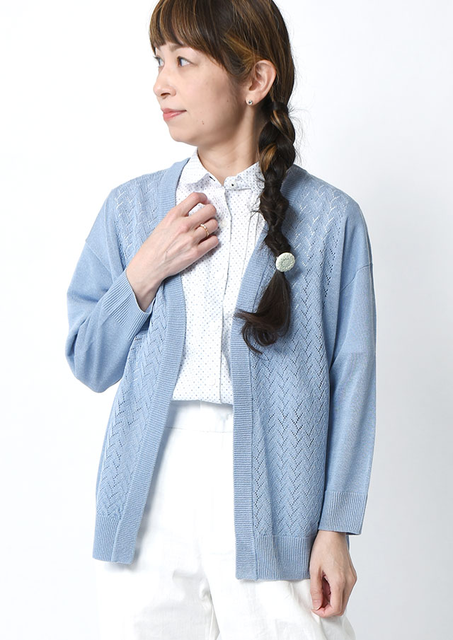【2026春夏】【ブルーライフ】リネン混透かし柄編みトッパーカーディガン【BL066103】【S12】