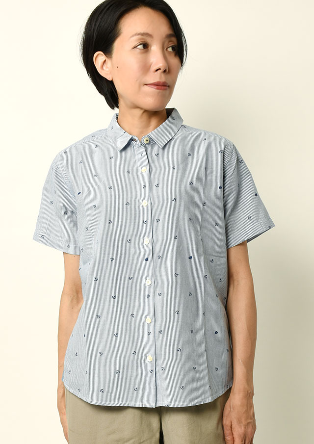 期間限定10%OFF!【2025春夏】【ポートランド】イカリプリントミニカラーブラウス半袖【PL055409】【S12】