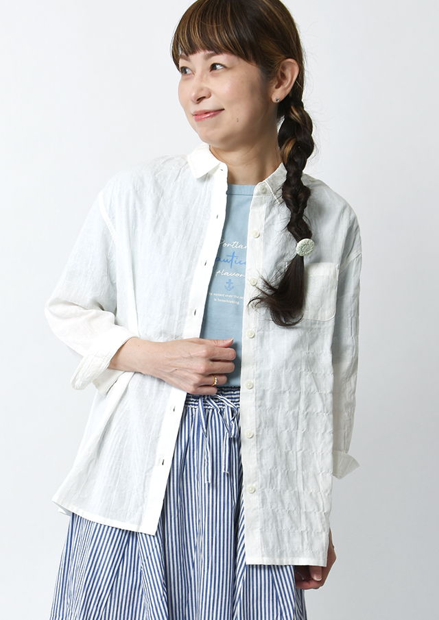 【2026春夏】【ポートランド】シャーリング無地ブラウス七分袖【PL056306】【S11】