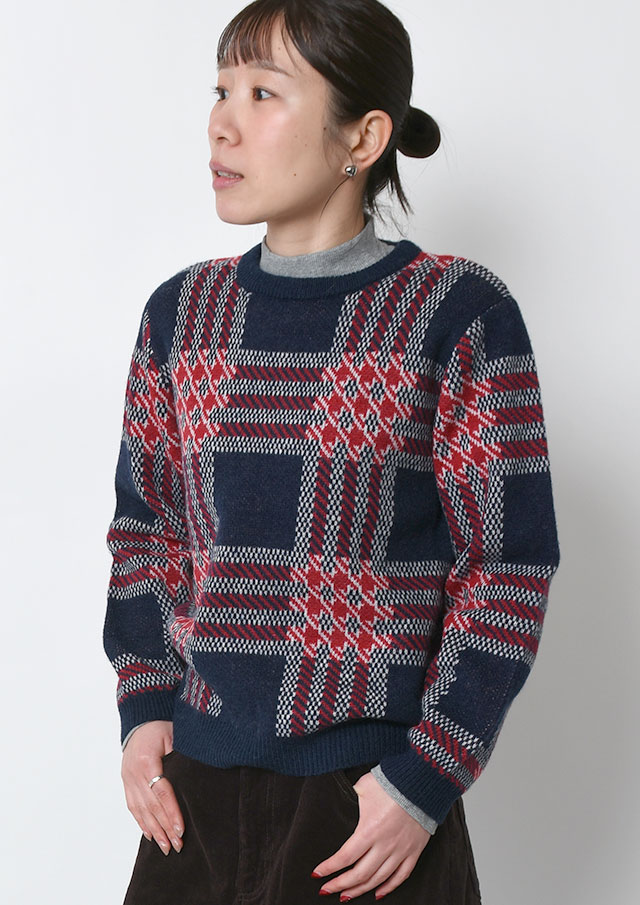 SALE!!【2025秋冬】【ポートランド】タータンチェック風JQDクルーネックニット【PL065909】【S22】