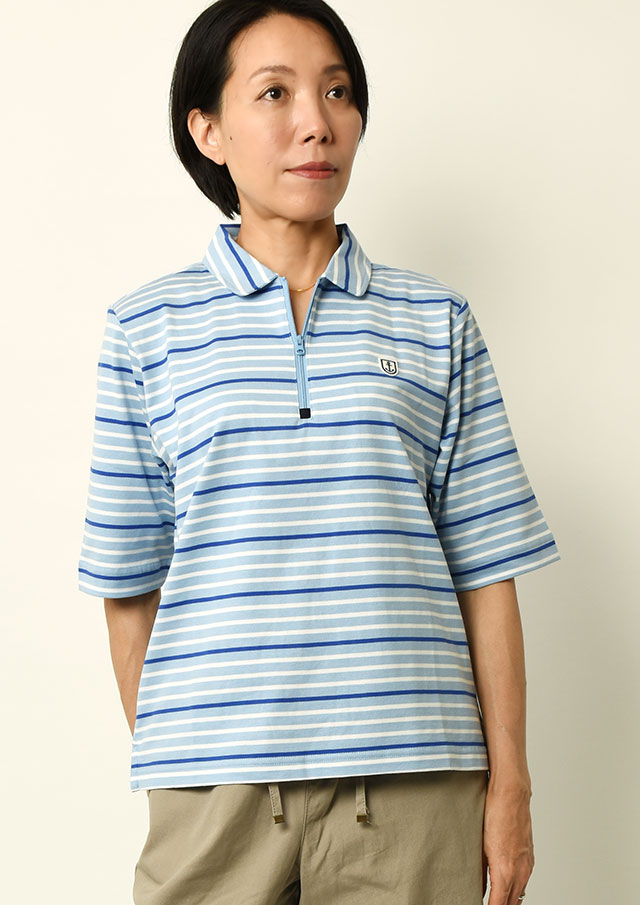 期間限定10%OFF!【2025春夏】【ポートランド】天竺ボーダーハーフZIP五分袖【PL145411】【S12】