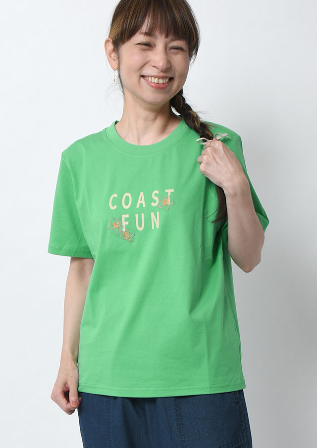 【2026春夏】【ポートランド】TC接触冷感_フラワー刺繍＆ロゴプリントTシャツ【PL156405】【S12】