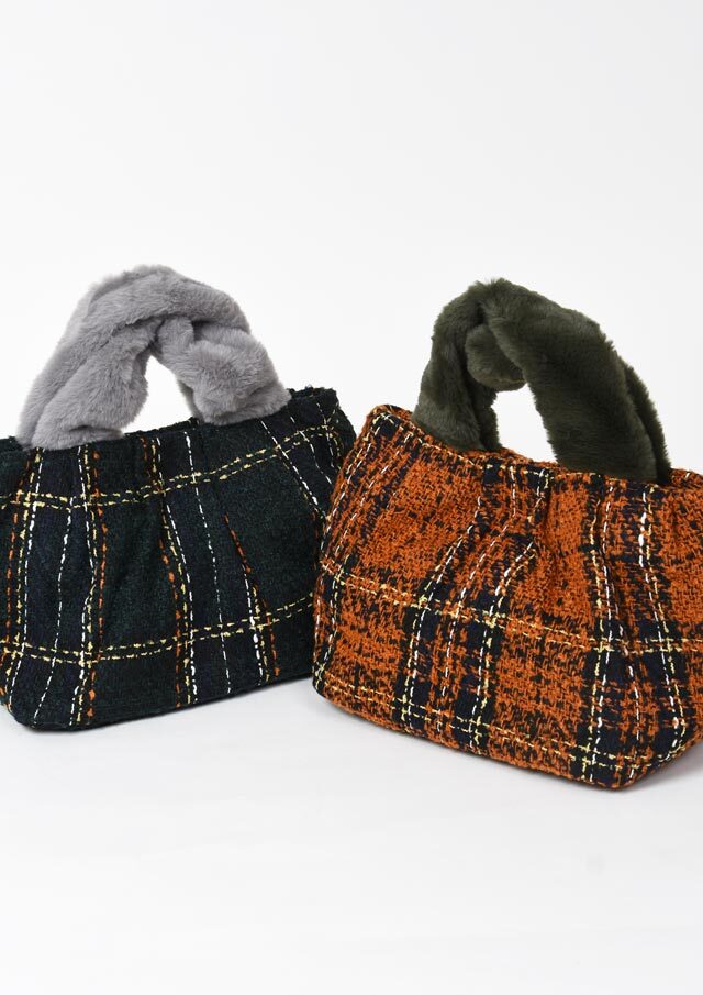 【2025秋冬】【66】フェイクファーハンドルチェック柄トートバッグ【1251-556-1】【ポートランド】【Selection】【S22】