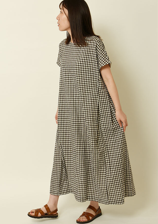 期間限定10%OFF!【2025春夏】【ブルーライフ】綿麻ギンガムサイドタックワンピース【B-01E15341】【S12】