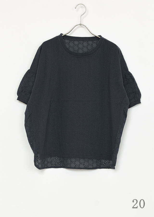 SALE!!【2026春夏】【ブルーライフ】布帛レースドッキングカットソー四分袖【B-26212】【S12】