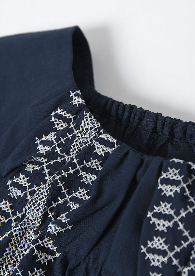 2026春夏】【ブルーライフ】コットン刺繍袖ギャザーブラウス五分袖
