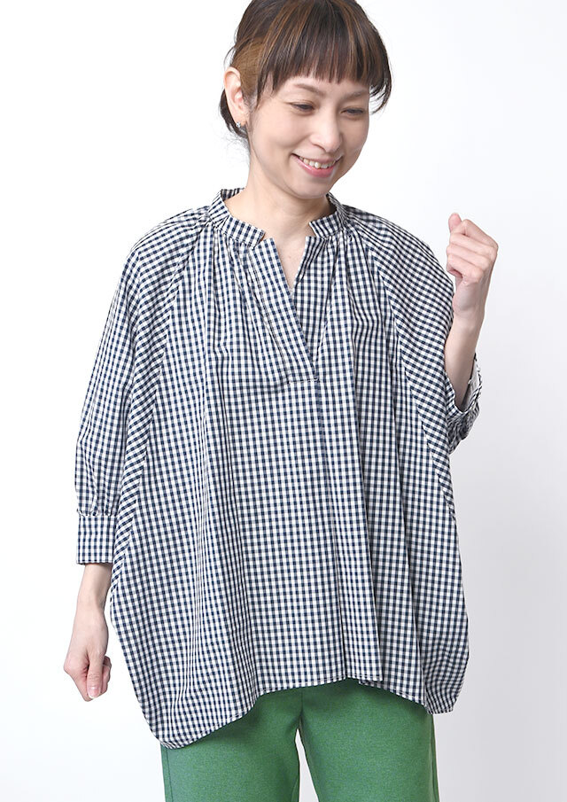 【2026春夏】【ブルーライフ】ギンガムチェック七分袖プルオーバーブラウス【B-R-732】【S11】