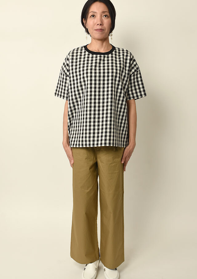 期間限定10%OFF!【2025春夏】【ブルーライフ】ギンガムドッキングカットソー四分袖【B-UO51301A】【S12】