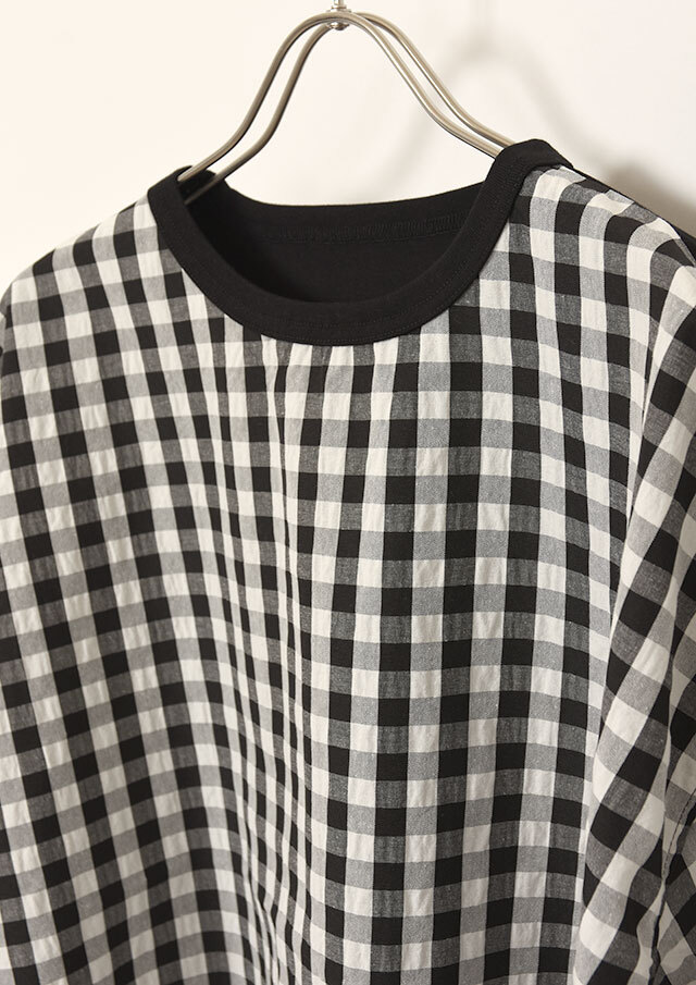 期間限定10%OFF!【2025春夏】【ブルーライフ】ギンガムドッキングカットソー四分袖【B-UO51301A】【S12】