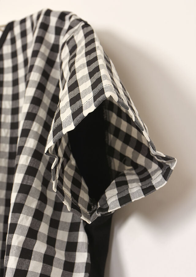 期間限定10%OFF!【2025春夏】【ブルーライフ】ギンガムドッキングカットソー四分袖【B-UO51301A】【S12】