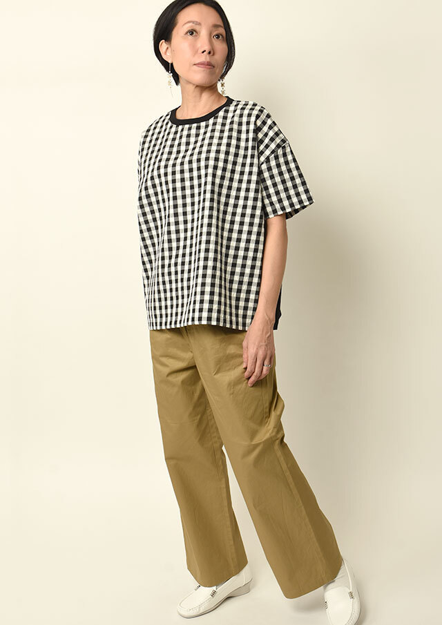 期間限定10%OFF!【2025春夏】【ブルーライフ】ギンガムドッキングカットソー四分袖【B-UO51301A】【S12】