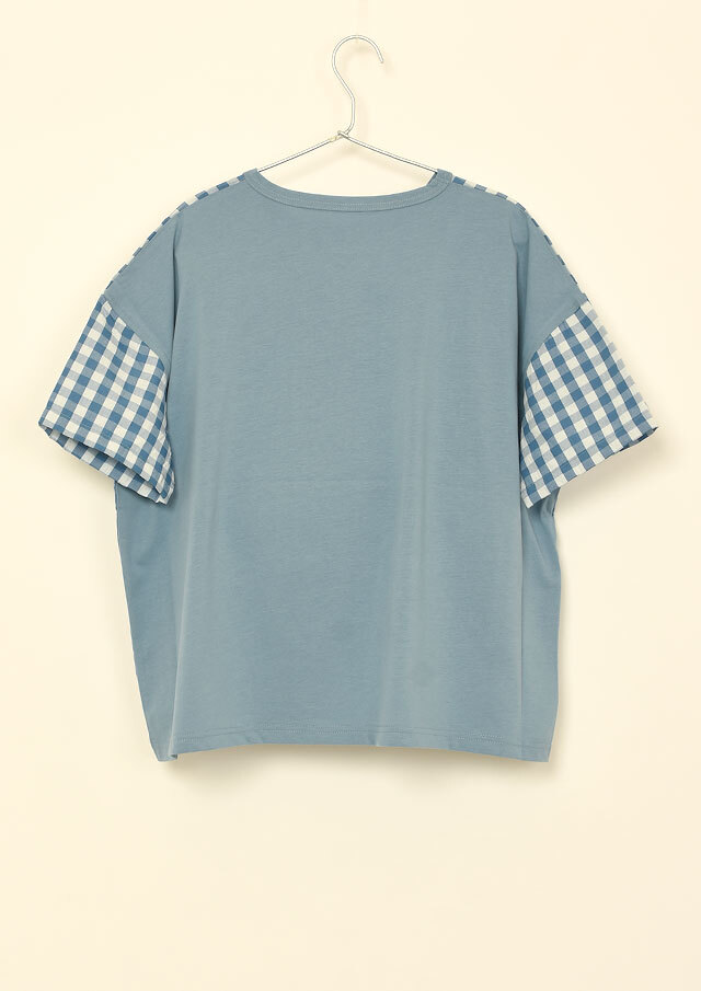 期間限定10%OFF!【2025春夏】【ブルーライフ】ギンガムドッキングカットソー四分袖【B-UO51301A】【S12】