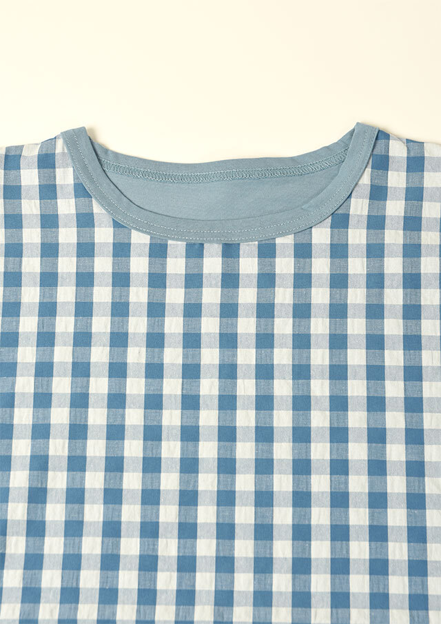 期間限定10%OFF!【2025春夏】【ブルーライフ】ギンガムドッキングカットソー四分袖【B-UO51301A】【S12】