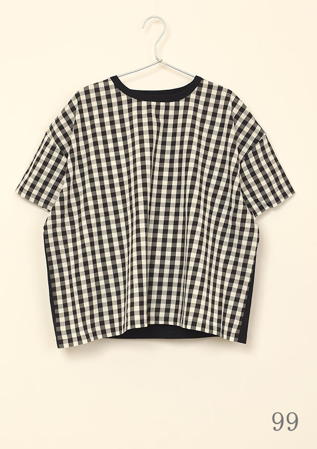 期間限定10%OFF!【2025春夏】【ブルーライフ】ギンガムドッキングカットソー四分袖【B-UO51301A】【S12】