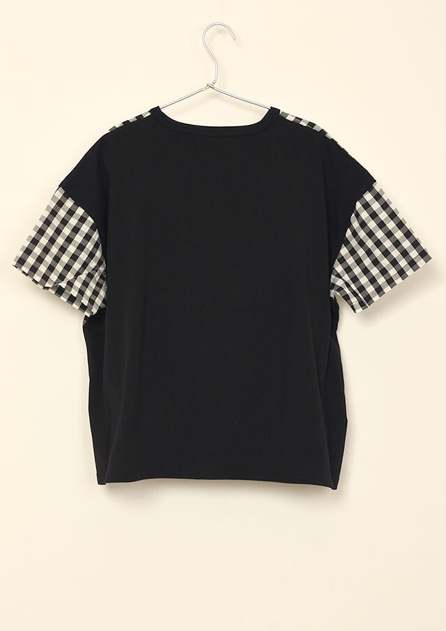 期間限定10%OFF!【2025春夏】【ブルーライフ】ギンガムドッキングカットソー四分袖【B-UO51301A】【S12】