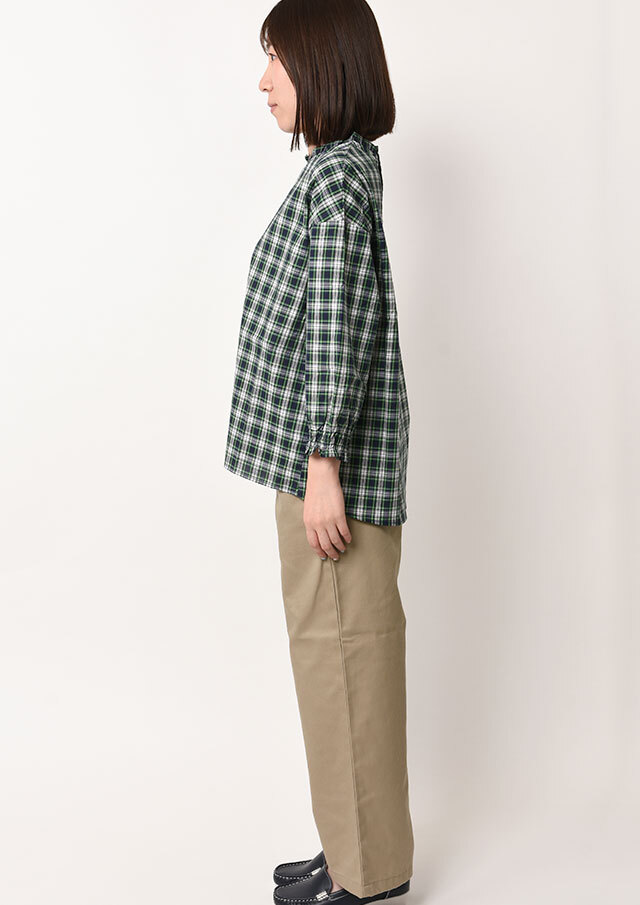 2025秋冬】【ブルーライフ】タータンチェックフリルカラーブラウス八分