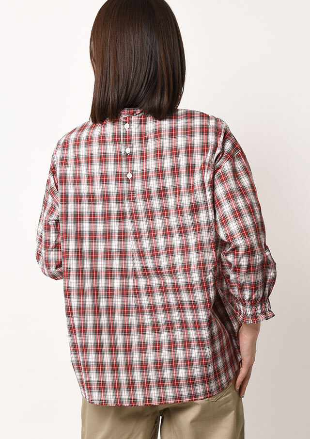 2025秋冬】【ブルーライフ】タータンチェックフリルカラーブラウス八分