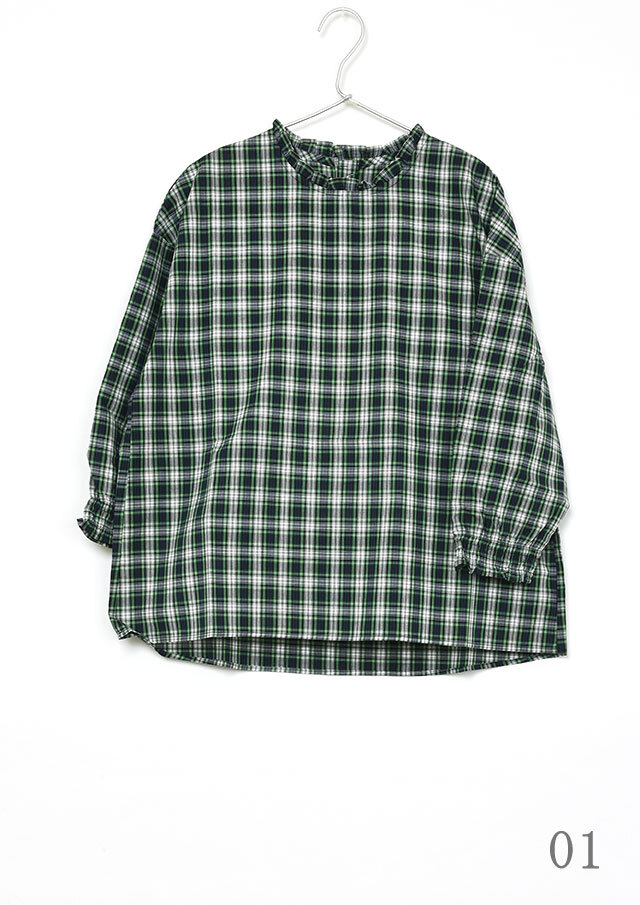 2025秋冬】【ブルーライフ】タータンチェックフリルカラーブラウス八分