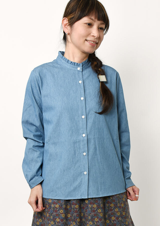 【2025秋冬】【ブルーライフ】デニム襟フリルブラウス長袖【BL055508】【S21】
