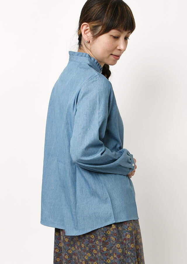 2025秋冬】【ブルーライフ】デニム襟フリルブラウス長袖【BL055508