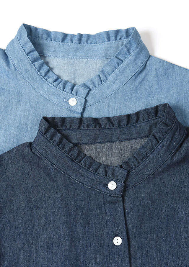 2025秋冬】【ブルーライフ】デニム襟フリルブラウス長袖【BL055508