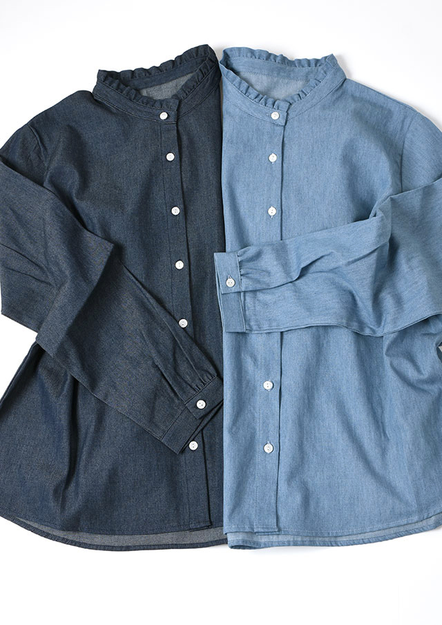 2025秋冬】【ブルーライフ】デニム襟フリルブラウス長袖【BL055508