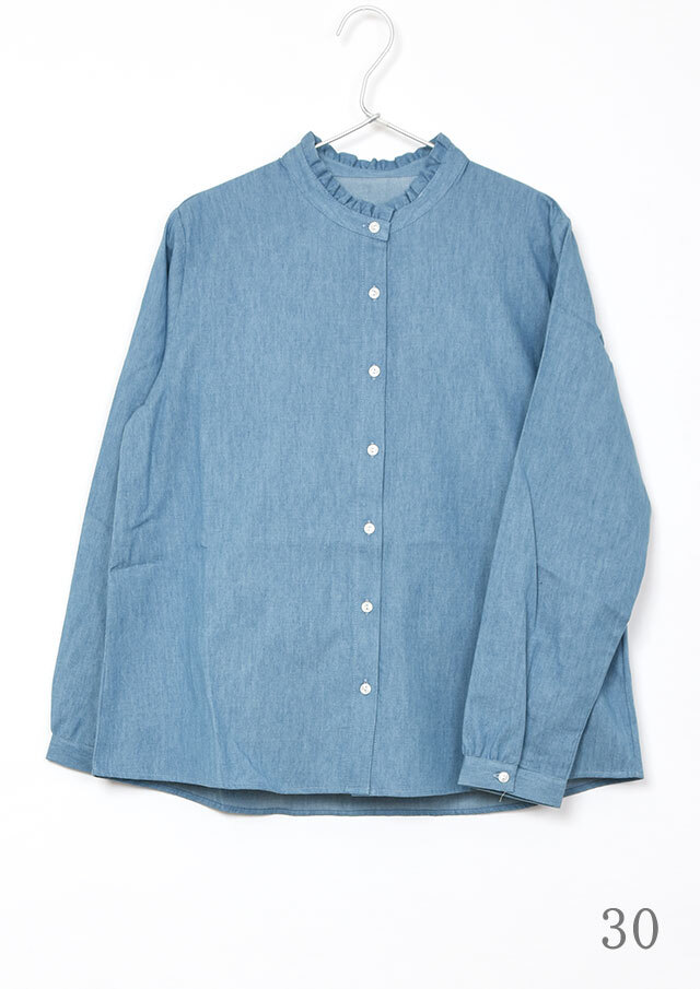 2025秋冬】【ブルーライフ】デニム襟フリルブラウス長袖【BL055508