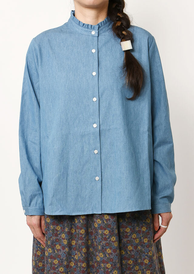 2025秋冬】【ブルーライフ】デニム襟フリルブラウス長袖【BL055508