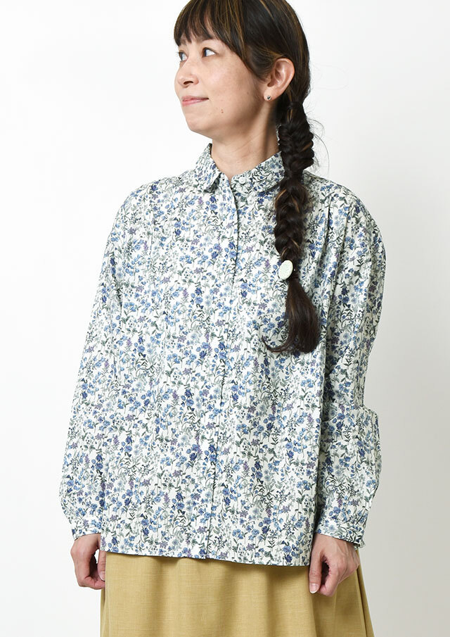 PreSale_10%OFF!!【2025秋冬】【ブルーライフ】草花柄肩タックブラウス長袖【BL055510】【S21】