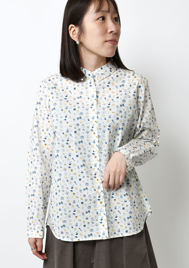 【2025秋冬】【ブルーライフ】CAFE柄ちびカラーブラウス【BL055514】【S21】