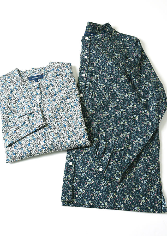 【新品】定価53,900円　レリアン　花柄スタンドカラーブラウス　ブルー　11 新品】定価53,900円レリアン花柄スタンドカラーブラウスブルー11