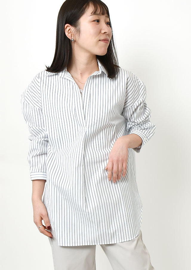 【2026春夏】【ブルーライフ】ストライプスキッパーブラウス長袖【BL056004】【S11】