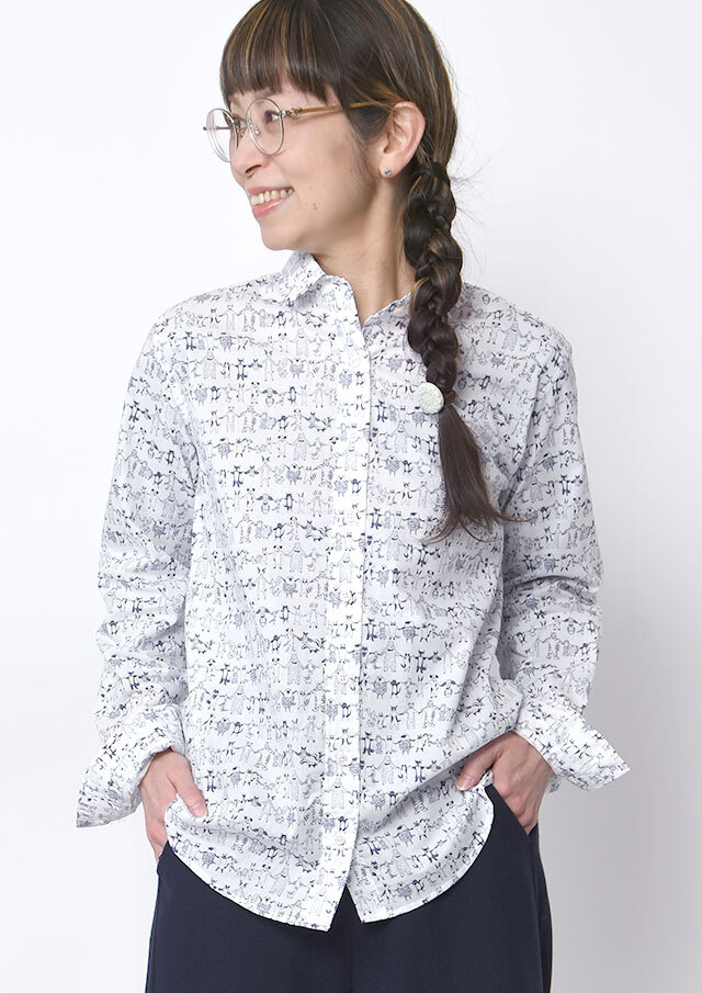 【2026春夏】【ブルーライフ】動物柄ミニラウンドカラーブラウス長袖【BL056006】【S11】