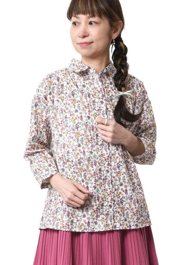 【2026春夏】【ブルーライフ】花柄肩タックブラウス八分袖【BL056014】【S11】