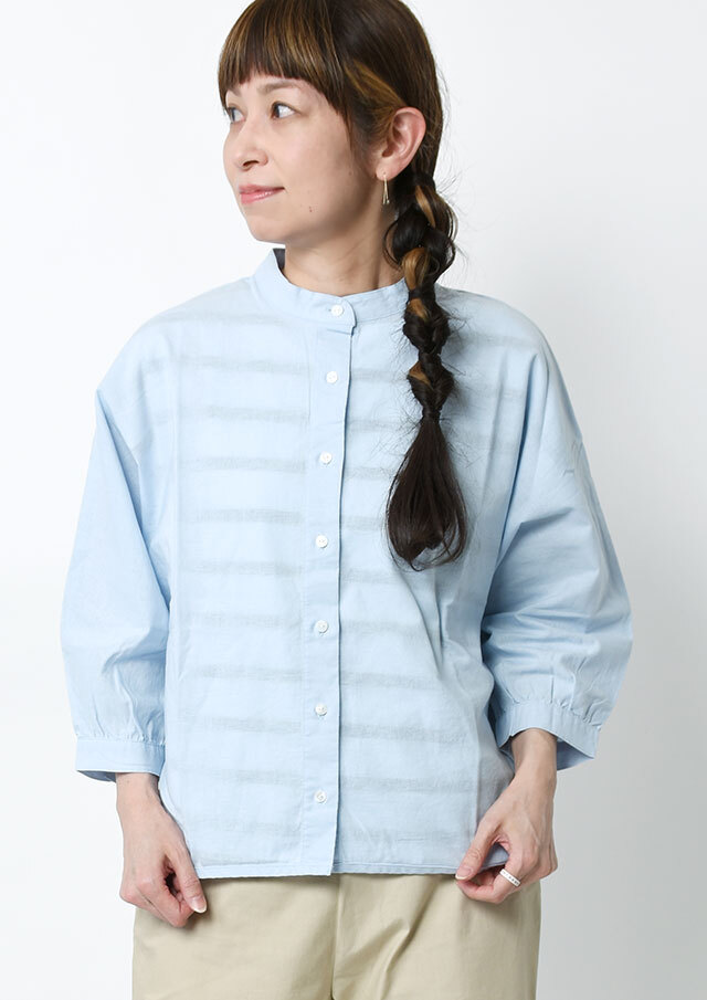 【2026春夏】【ブルーライフ】綿麻無地スタンドカラーブラウス七分袖【BL056017】【S11】