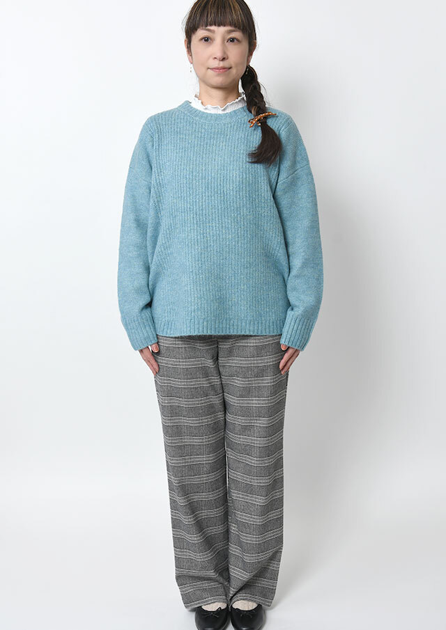 2025秋冬】【ブルーライフ】片畦編み裾ラウンドニットプルオーバー
