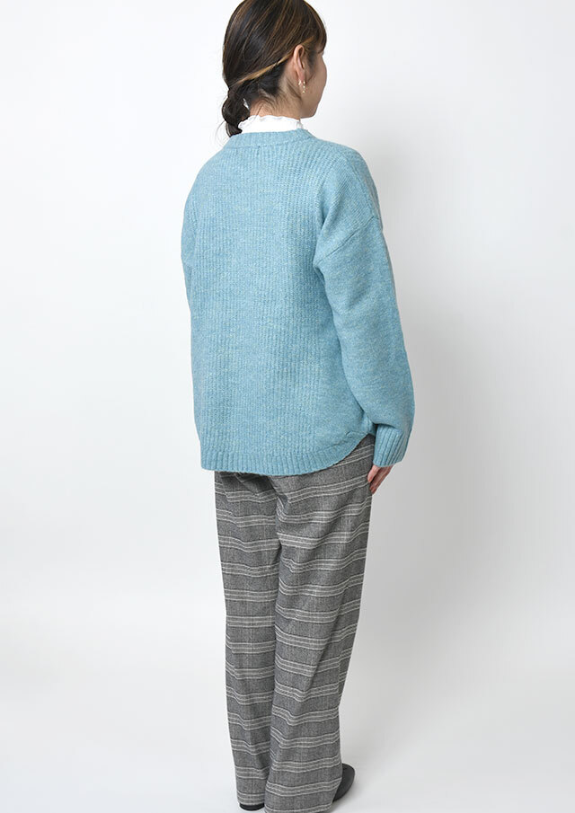 2025秋冬】【ブルーライフ】片畦編み裾ラウンドニットプルオーバー