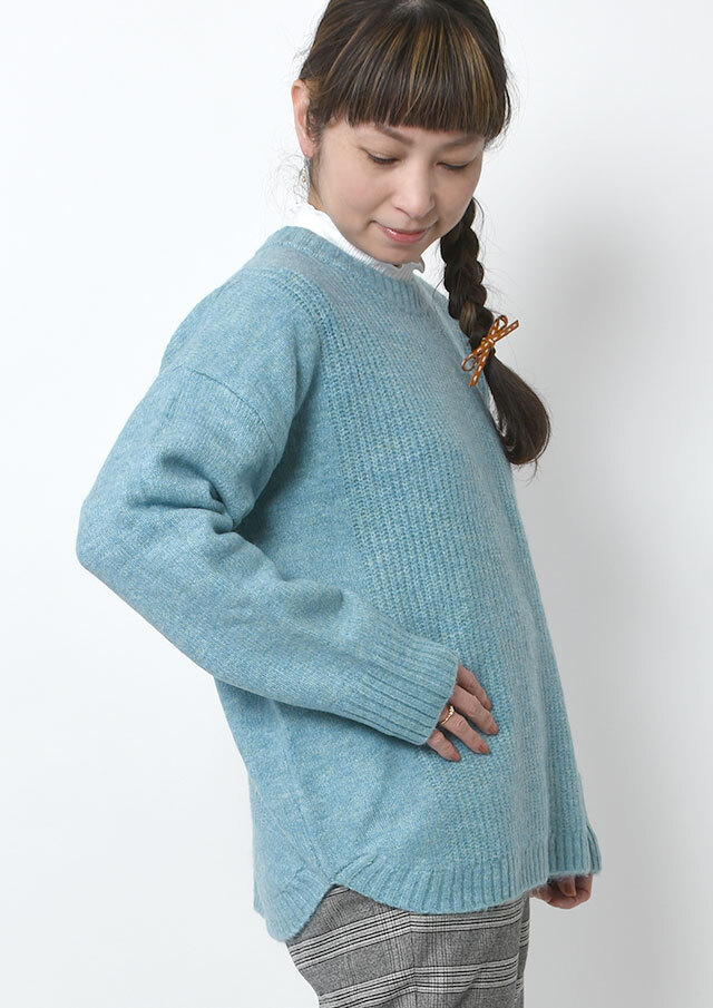 2025秋冬】【ブルーライフ】片畦編み裾ラウンドニットプルオーバー