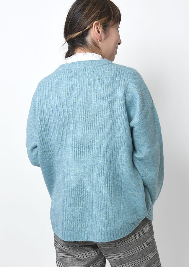 stone archive コットンニット　ブルー 2025秋冬】【ブルーライフ】片畦編み裾ラウンドニットプルオーバー