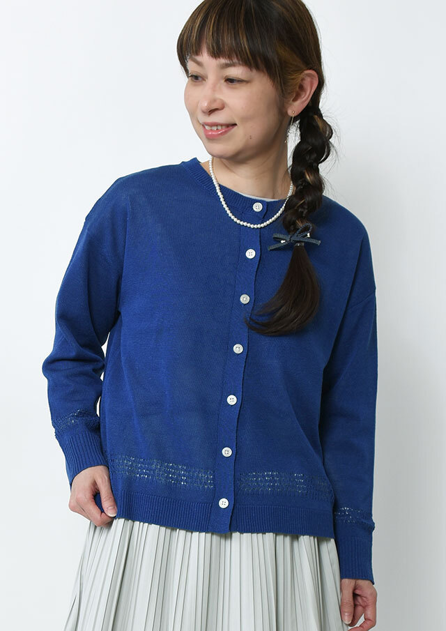 【2026春夏】【ブルーライフ】リネン混透かし編み使いカーディガン【BL066101】【S12】