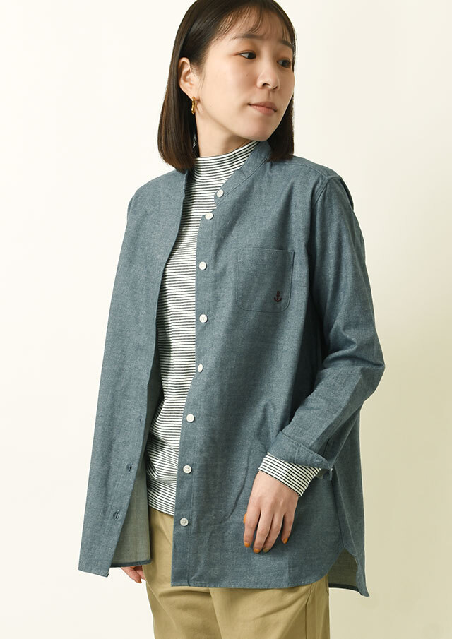 2024秋冬】【ポートランド】無地ネルスタンドカラーチュニック  